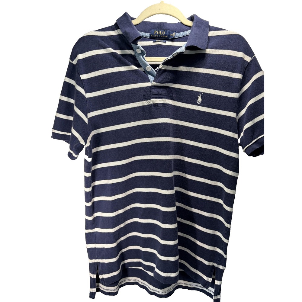 Polo Ralph Lauren Shirt Mens Large Custom Fit Short Sleeve Striped Rugby